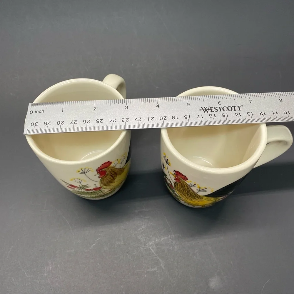 Paula Dean Set of 2 Southern Rooster Coffee Tea Cups Mugs Hand Painted Farmhouse